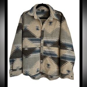 RFAUSNTIY Women’s Aztec Southwestern Blue Brown Patterned Shirt Jacket Sz XL